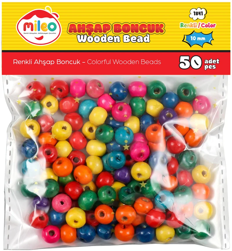 MİLEO AHŞAP BONCUK 10MM 50'Lİ PKT KARIŞIK RENKLİ 1841