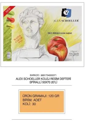ALEX RESİM DEFTERİ 120GR 50X70 SPİRALLİ 15 YP 120.50