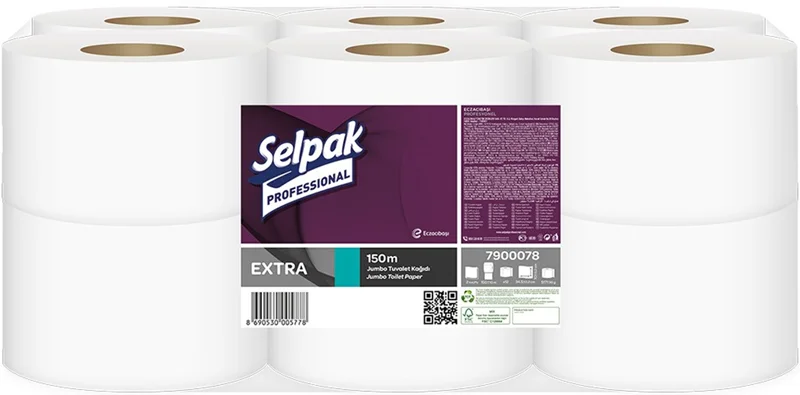 SELPAK TUVALET KAĞIDI JUMBO EXTRA 10 Cm. 150 MT 12 Lİ KOLİ 5,94 KG 7900078