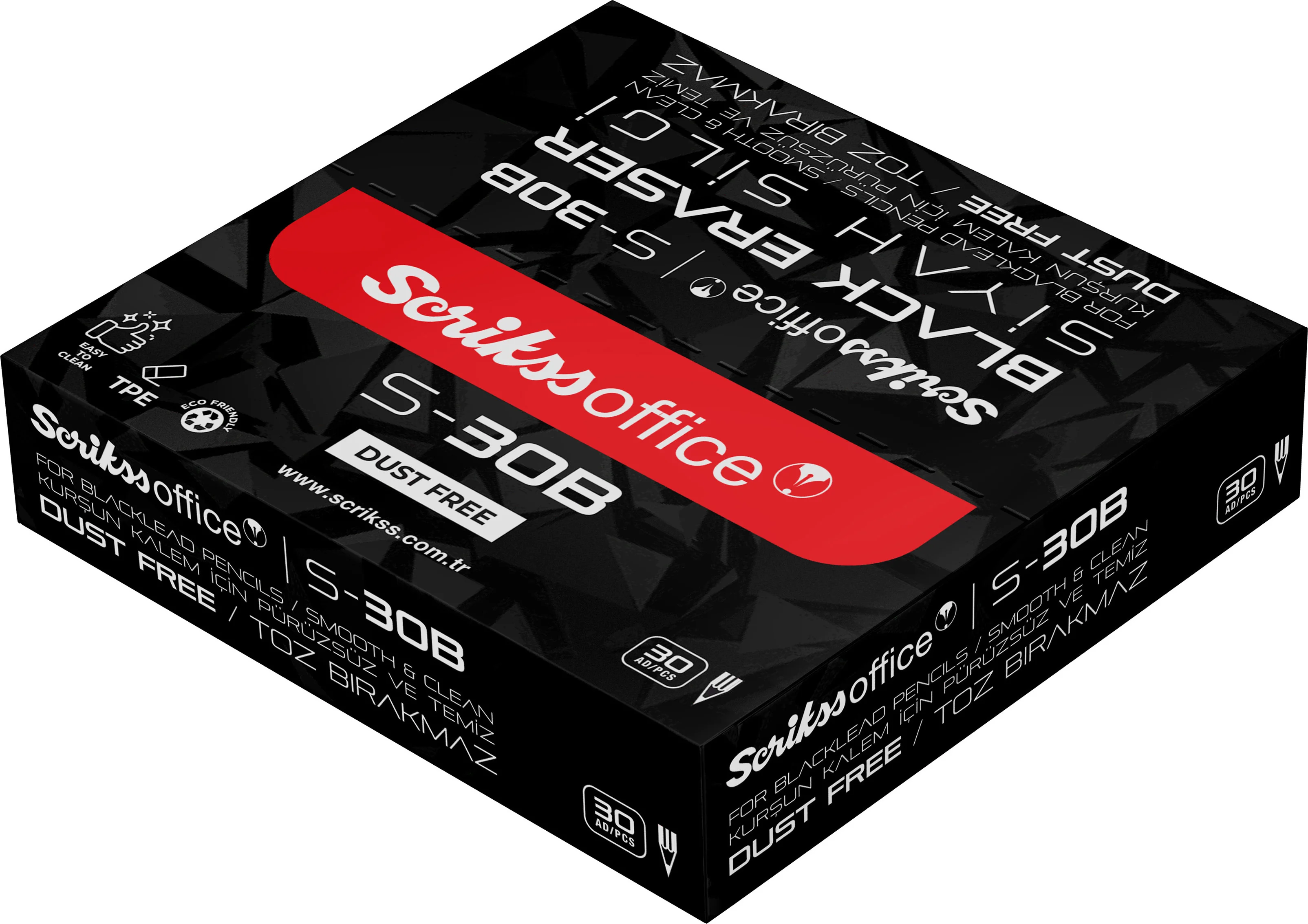 SCRIKSS OFFICE SİLGİ S-30B SİYAH 30 LU KUTU