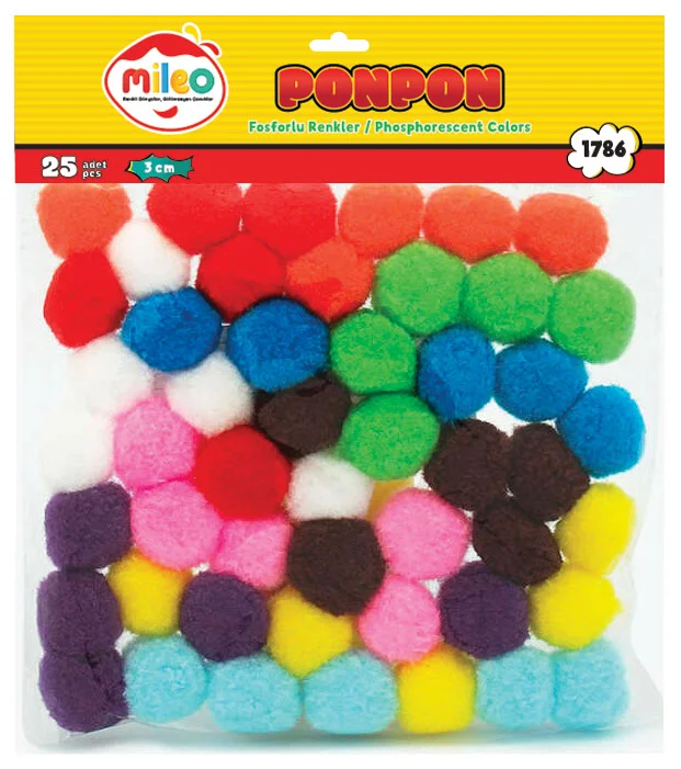 MİLEO PONPON FOSFORLU RENKLER 3CM 25'Lİ 1786