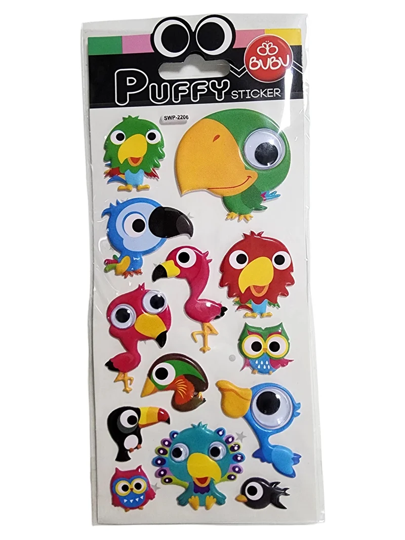 BU-BU PUFFY STICKERS OYNAR GÖZLÜ PAPAĞANLAR 9X21 BUBU-SWP-2206