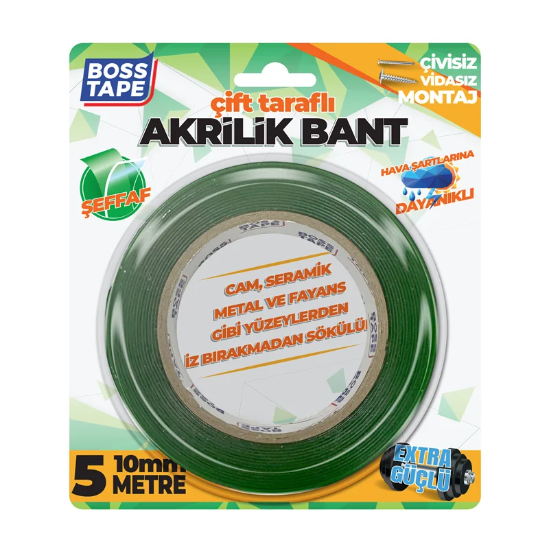 BOSS TAPE MONTAJ BANDI ÇİFT TARAFLI AKRİLİK 10 MM x 5M BLS. BT-01006