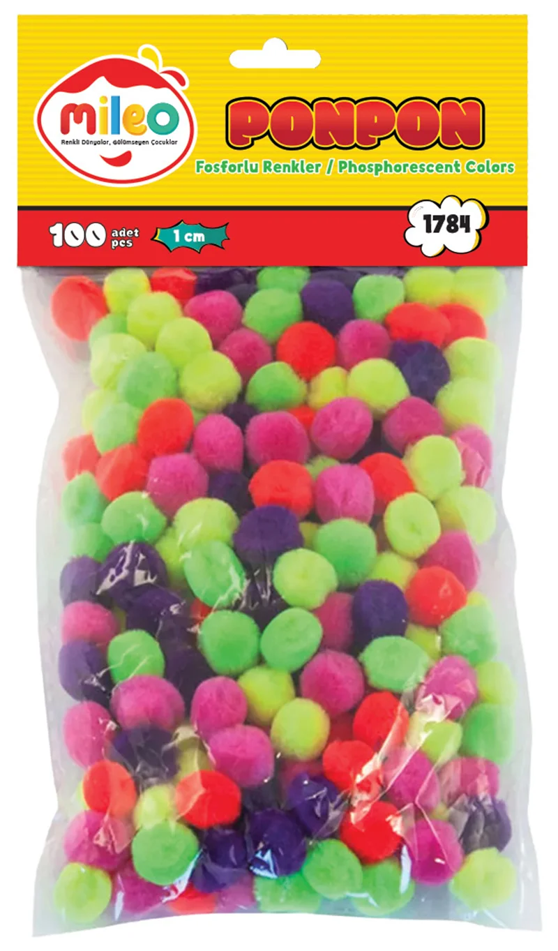 MİLEO PONPON FOSFORLU RENKLER 1CM 100'LÜ 1784