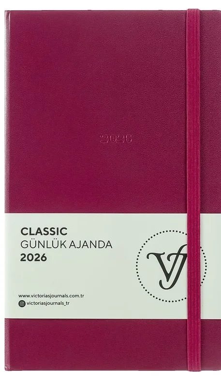 VJ AJANDA 2026 CLASSİC GÜNLÜK 13X21 CM SERT KAPAK IVORY 70 GR 384 SAYFA CEPLİ LASTİKLİ KIRMIZI 226-2