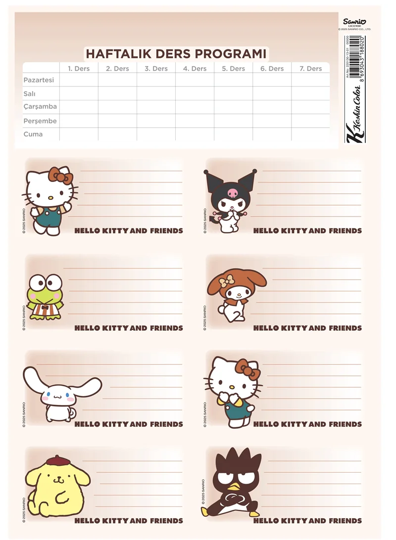 KESKİN ETİKET DERS PROGRAMLI 3 LÜ HELLO KITTY AND FRIENDS 220130-13