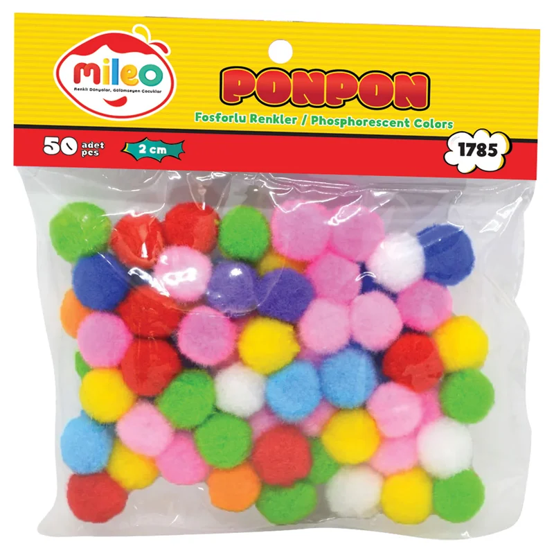 MİLEO PONPON FOSFORLU RENKLER 2CM 50'Lİ 1785