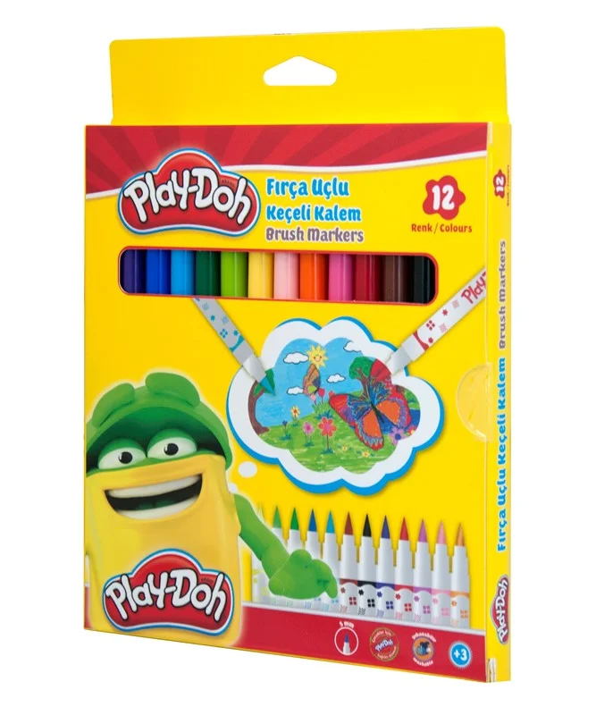 PASİF PLAY-DOH KEÇELİ KALEM FIRÇA UÇLU 12 RENK PLAY-KE009