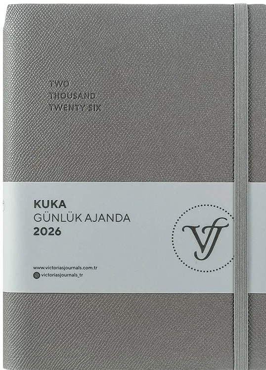VJ AJANDA 2026 KUKA GÜNLÜK A5 14X20,5CM IVORY 80 GR 416 SAYFA ESNEK KAPAK RENKLİ KENAR LASTİKLİ CEPL