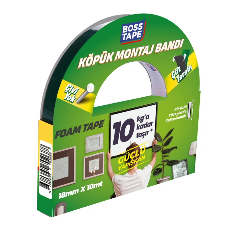 BOSS TAPE MONTAJ BANDI ÇİFT TARAFLI KÖPÜK SİYAH 10 KG 18 MM x 10M BLS. BT-01019