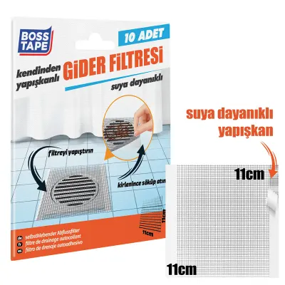 BOSS TAPE YAPIŞKANLI GİDER FİLTRESİ 11x11 CM 10 ADET BT-03033