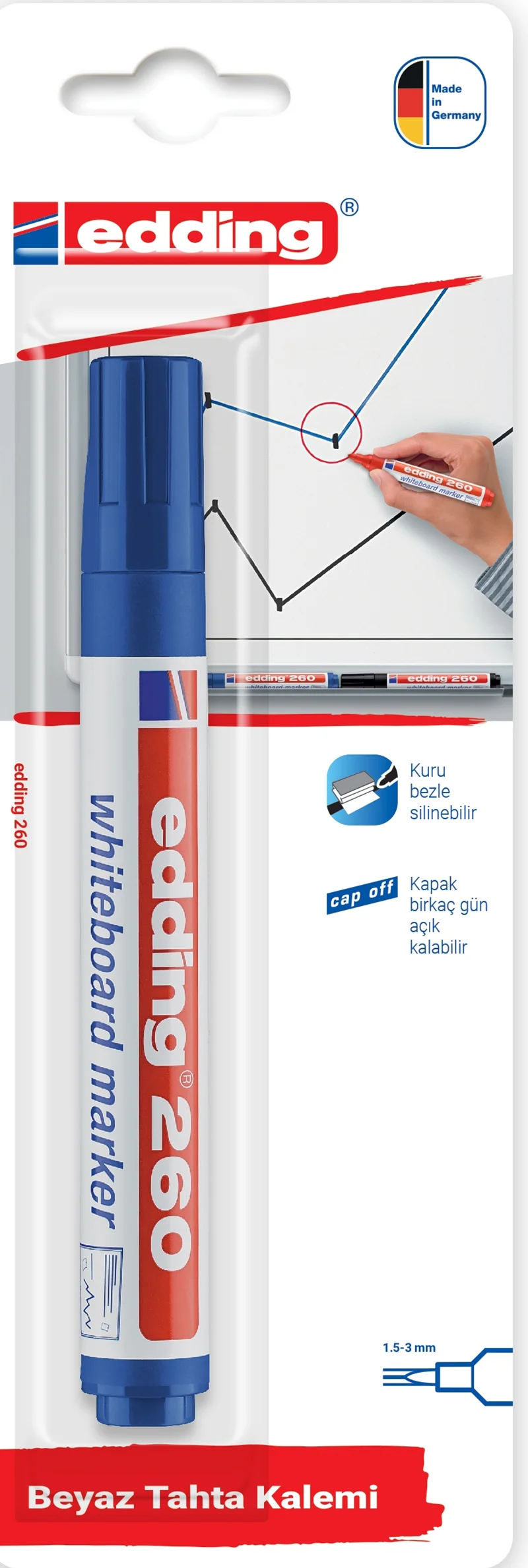 EDDING BEYAZ TAHTA KALEMİ E-260 TEKLİ BLS. MAVİ