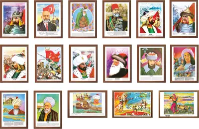 İNTER EĞİTİM TÜRK BÜYÜKLERİ PANOSU (1-23) DUVARA MONTE ALÜMİNYUM ÇERÇEVE 35x50 INT-751
