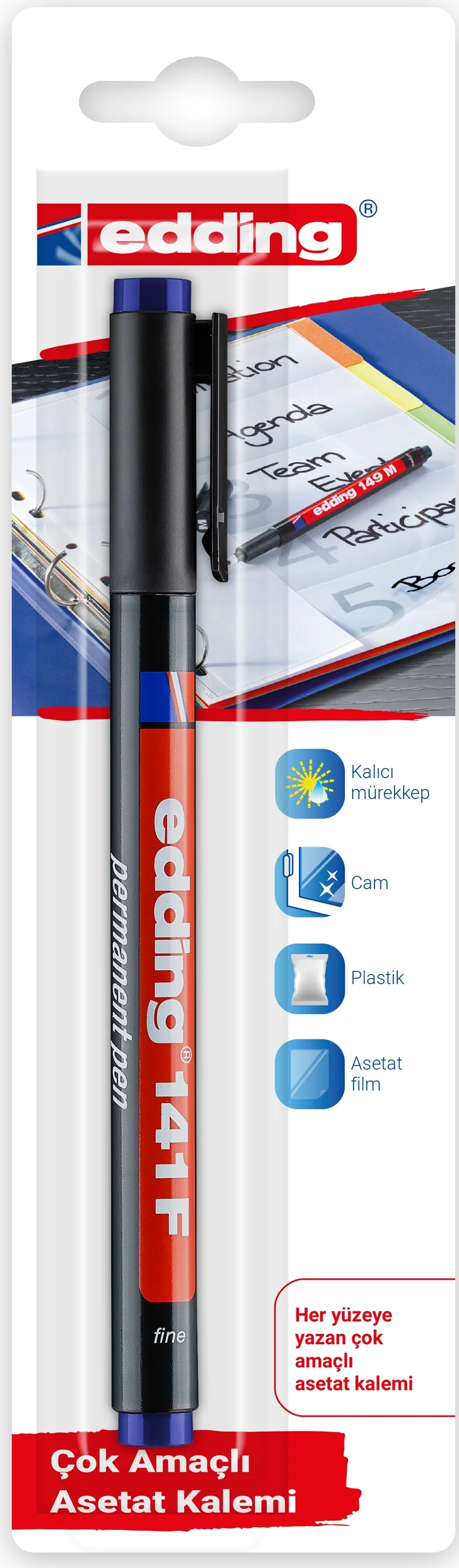 EDDING ASETAT KALEMİ E-141F TEKLİ BLS. MAVİ