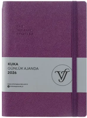 VJ AJANDA 2026 KUKA GÜNLÜK A5 14X20,5CM IVORY 80 GR 416 SAYFA ESNEK KAPAK RENKLİ KENAR LASTİKLİ CEPL