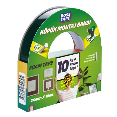 BOSS TAPE MONTAJ BANDI ÇİFT TARAFLI KÖPÜK SİYAH 10 KG 24 MM x 10M BLS. BT-01021