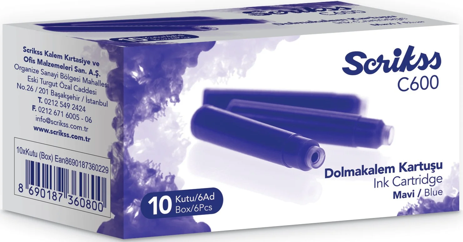SCRIKSS DOLMA KALEM  KARTUŞU 10x6 LI PAKET MAVİ