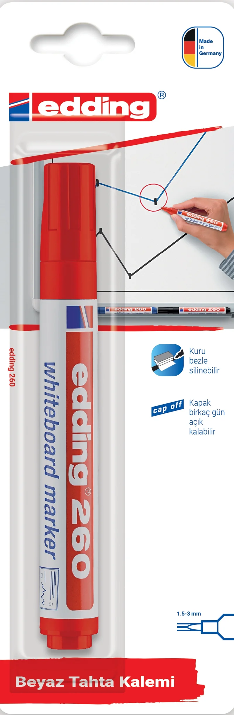 EDDING BEYAZ TAHTA KALEMİ E-260 TEKLİ BLS. KIRMIZI