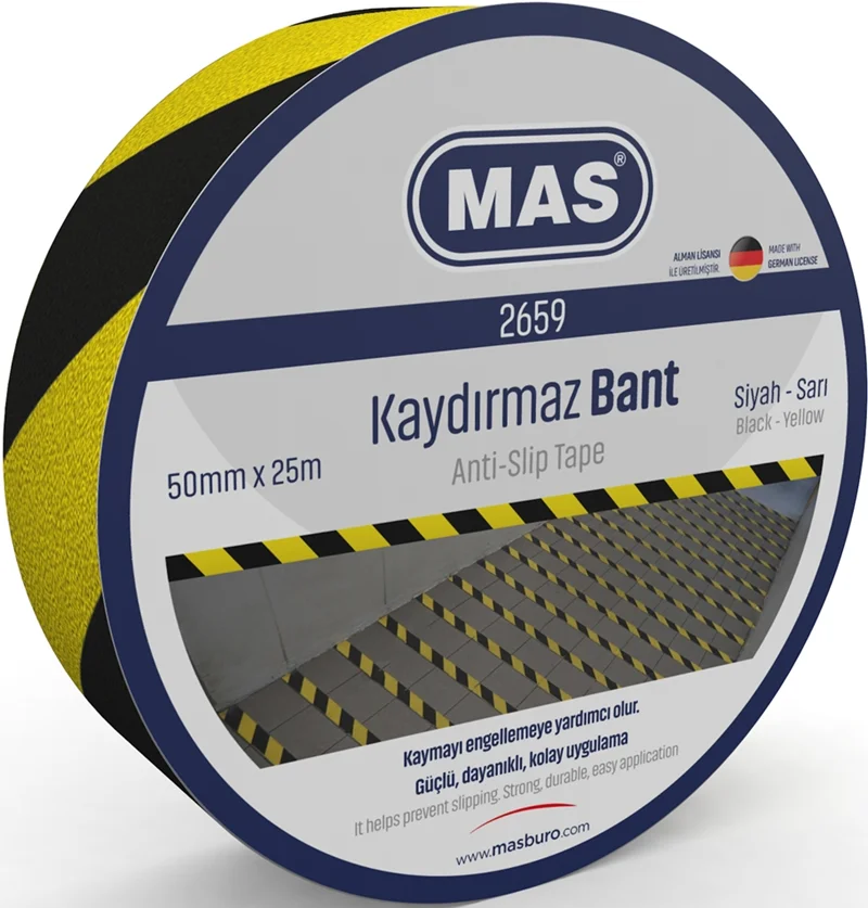 MAS KAYDIRMAZ BANT 50 MM x 25 M SARI & SİYAH 2659