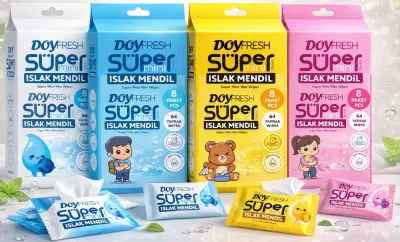 DOY FRESH SUPER MINI WET WIPES ISLAK MENDİL 64 YAPRAK 8 Lİ PAKET (BLUE)
