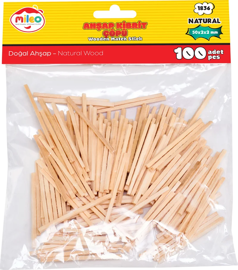 MİLEO AHŞAP ÇUBUK KİBRİT ÇÖPÜ 2 X 2 X 50 MM NATUREL 1836