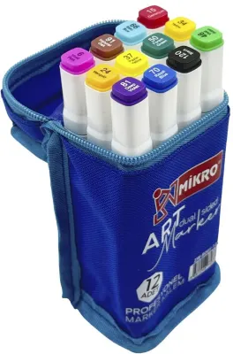 MİKRO PERMANENT MARKER ZW8001-12S ART ÇİFT TARAFLI ÇANTALI 12 Lİ