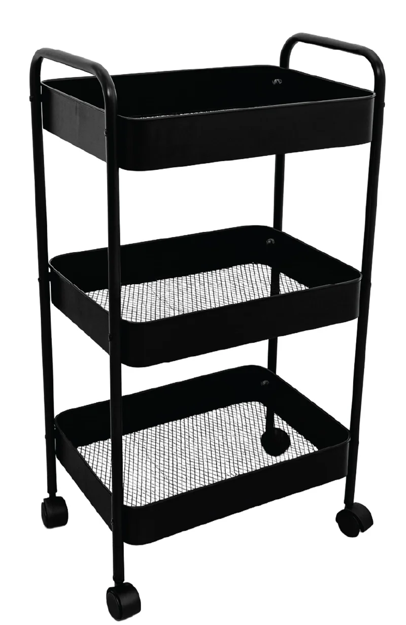 KRAF RAF ÜNİTESİ TEKERLEKLİ METAL 3 KATLI 497G SİYAH