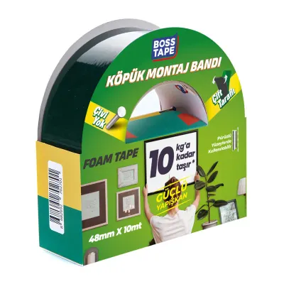 BOSS TAPE MONTAJ BANDI ÇİFT TARAFLI KÖPÜK SİYAH 10 KG 48 MM x 10M BLS. BT-01022