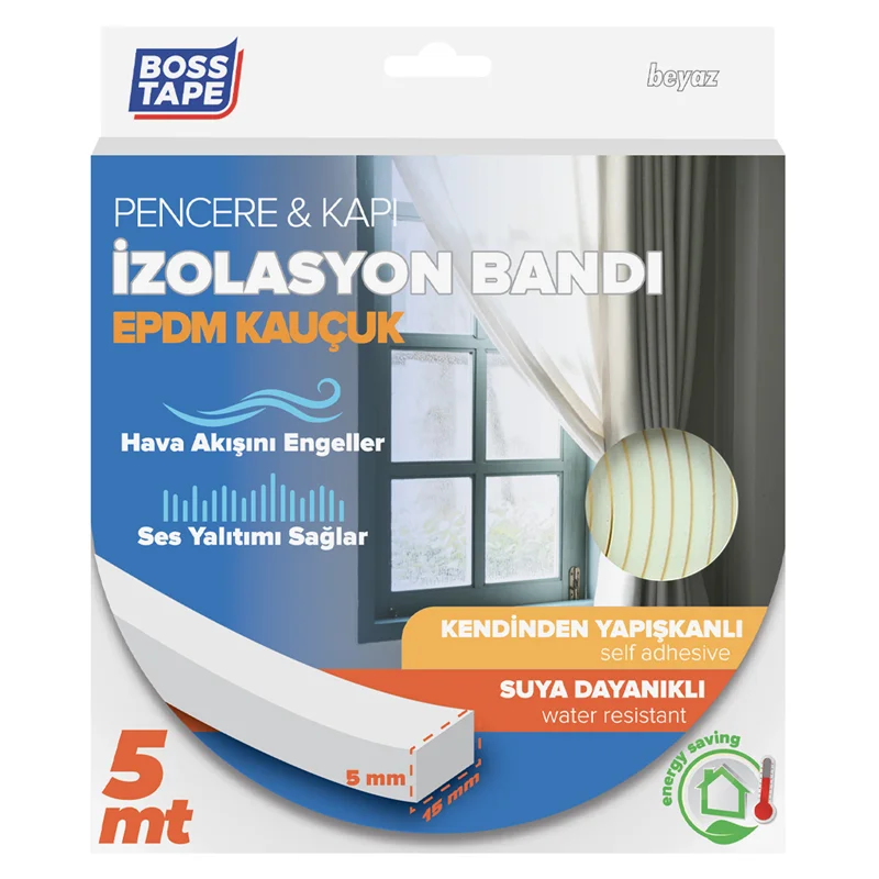 BOSS TAPE İZOLASYON BANDI KAPI &amp; PENCERE EPDM 15 MM x 5M BEYAZ BT-04010