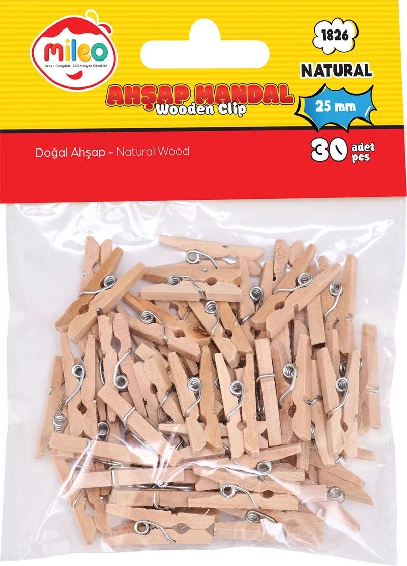 MİLEO AHŞAP MANDAL 25 MM NATUREL 1826
