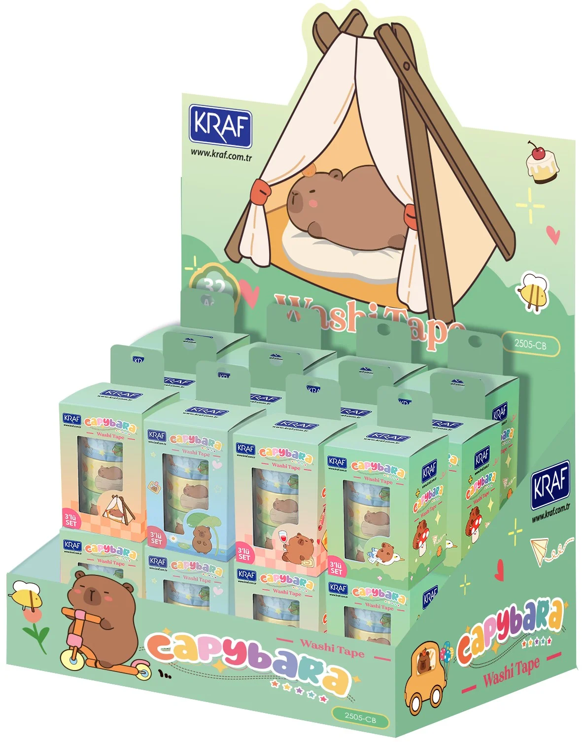 KRAF BANT WASHI TAPE CAPYBARA 3 LÜ (15mm x 3m 2 Adet + 30mm x 3m 1 Adet) 2505CB