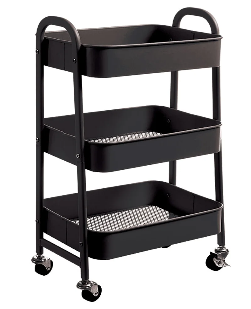 KRAF RAF ÜNİTESİ TEKERLEKLİ METAL 3 KATLI 494G SİYAH