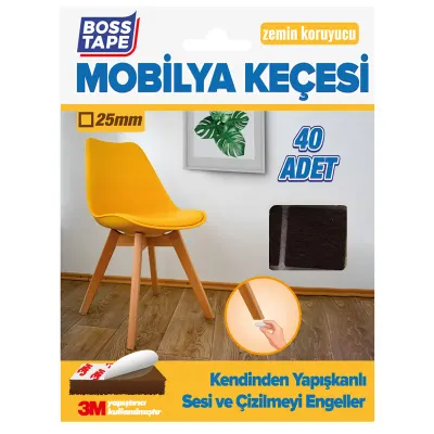 BOSS TAPE MOBİLYA KEÇESİ KARE 25x25 MM 40 ADET KAHVERENGİ BT-03024