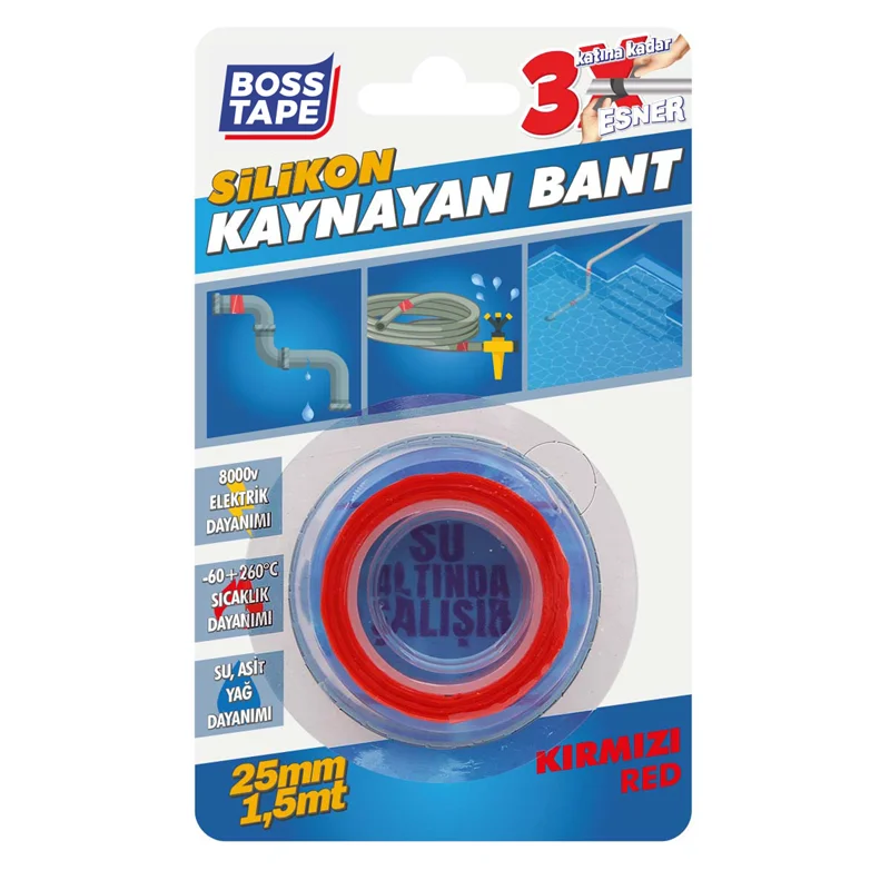 BOSS TAPE SİLİKON KAYNAYAN BANT 25 MM x 1.5M KIRMIZI BT-02014