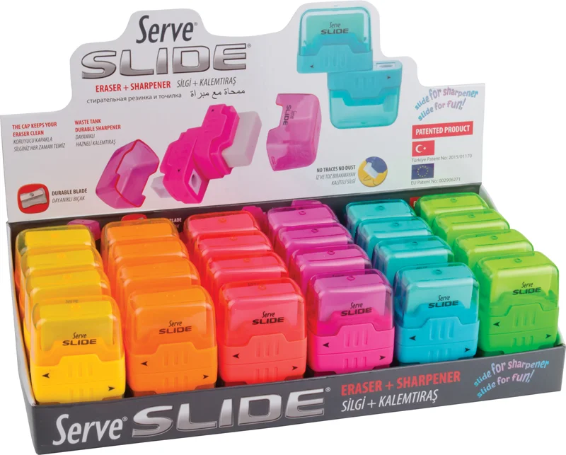 SERVE SİLGİLİ KALEMTIRAŞ SLIDE STAND 24 LÜ KARTON SV-SLIDE24KT