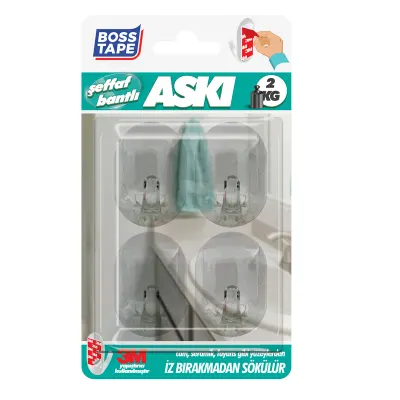 BOSS TAPE ASKI PLASTİK KENDİNDEN YAPIŞKANLI 3M BANT 2 KG KÜÇÜK BOY ŞEFFAF 4 LÜ BLS. BT-11024
