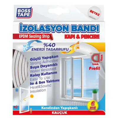 BOSS TAPE İZOLASYON BANDI KAPI & PENCERE EPDM D PROFİL 9x6 MM BEYAZ BT-04013