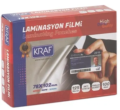 KRAF LAMİNASYON FİLMİ 78x102 MM 125 Mic. 100 LÜ 2127
