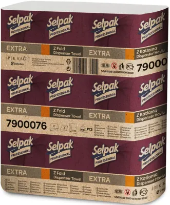 SELPAK Z KATLI EXTRA DİSPENSER HAVLU 21,5x24 Cm. 200 LÜ 4,46 KG (KOLİ=200 LÜ x 12 PK) 7900076