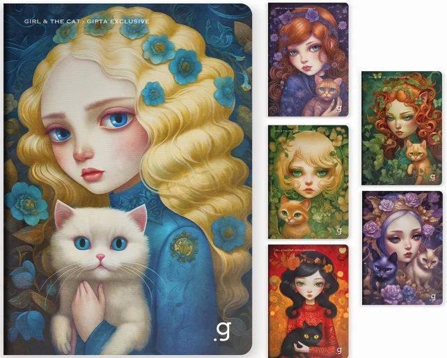 GIPTA DEFTER GIRL & THE CAT A4 DİKİŞLİ PP KAPAK 60 YP ÇİZGİLİ 7697