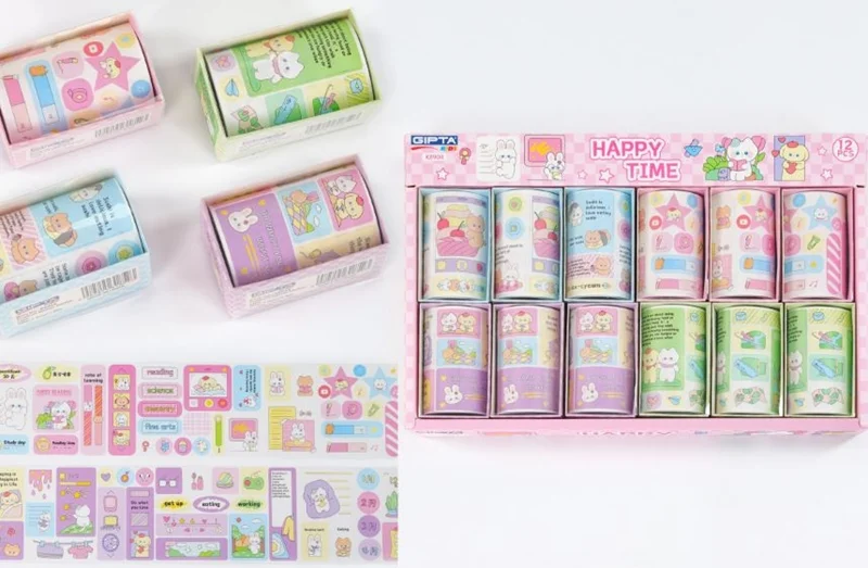 GIPTA STICKER HAPPY TIME RULO 7.2 CM x 1.8 MT 4 TASARIM MIX K8904