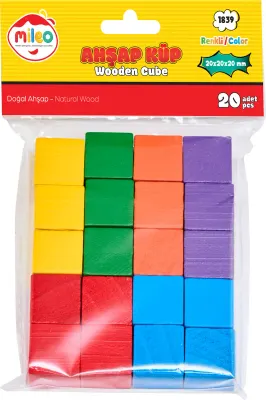 MİLEO AHŞAP KÜP 20 X 20 X 20 MM RENKLİ 1839