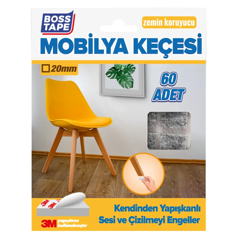 BOSS TAPE MOBİLYA KEÇESİ KARE 20x20 MM 60 ADET GRİ BT-03021