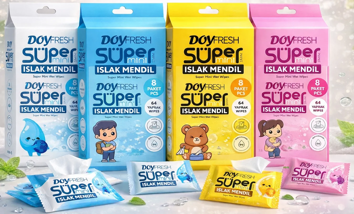 DOY FRESH SUPER MINI WET WIPES ISLAK MENDİL 64 YAPRAK 8 Lİ PAKET (WHITE)