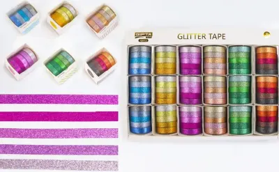 GIPTA RENKLİ BANT GLITTER TAPE 10 MM x 2 MT 5 Lİ SET K8913