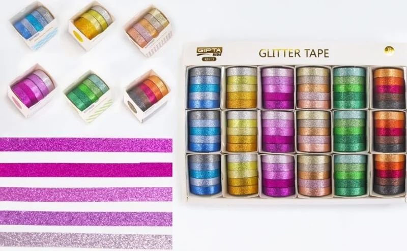 GIPTA RENKLİ BANT GLITTER TAPE 10 MM x 2 MT 5 Lİ SET K8913