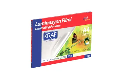 KRAF LAMİNASYON FİLMİ PARLAK A4 125 Mic. 50 Lİ 2124-50