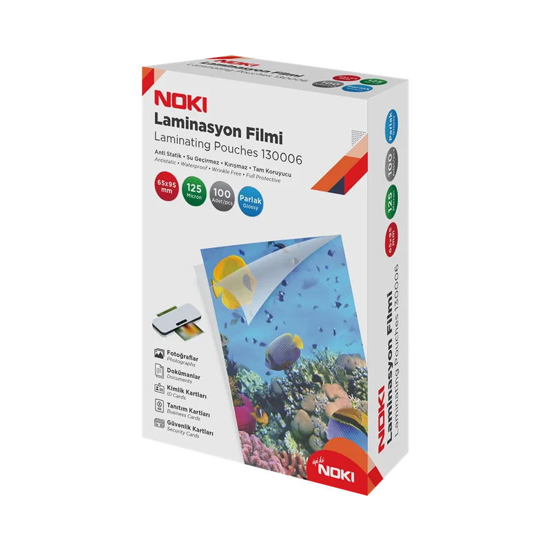NOKİ LAMİNASYON FİLMİ 65x95 MM 125 MİC. PARLAK 100 LÜ 130006
