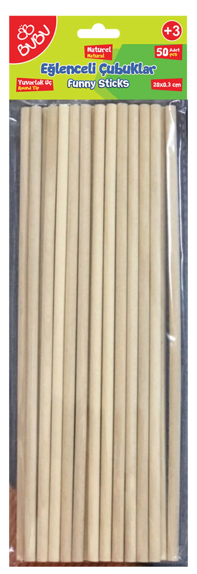 BU-BU EĞLENCELİ ÇUBUKLAR NATÜREL 20X0,3CM 50 Lİ BUBU-HS0027