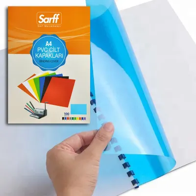 SARFF A4 ŞEFFAF MAVİ PVC CİLT KAPAKLARI - 100ADET